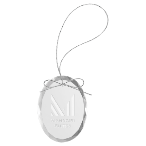 Clear Oval Glass Ornament with Silver String