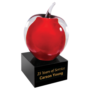 Red and Clear Glass Apple with Black Base