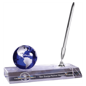 Blue Crystal Globe with Base and Pen