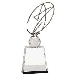 Medium Clear/Black Crystal Award with Silver Metal Oval Star