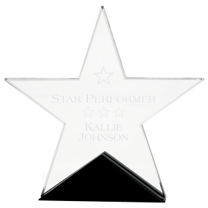 Large Clear Glass Star on Black Base