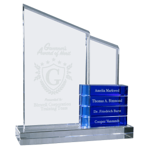 Crystal Perpetual Standup Plaque with 4 Blue Crystal Blocks