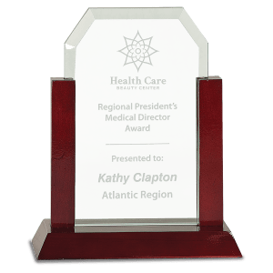 Medium Gateway Jade Clip Corner Glass Award with Rosewood Finish Base