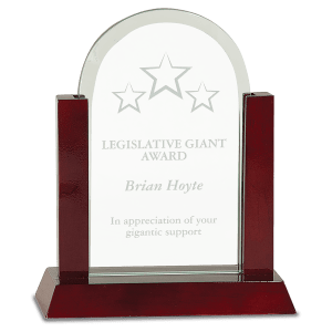 Medium Gateway Jade Dome Glass Award with Rosewood Finish Base
